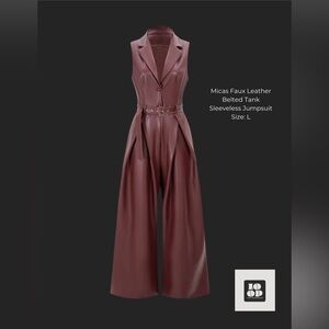 Micas Faux Leather Belted Jumpsuit - Burgundy